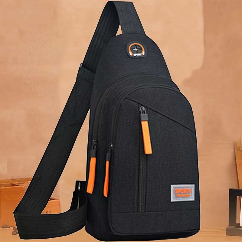 Stylish Black Oxford Canvas Crossbody Bag With Adjustable Shoulder Strap And Zip Closure - Perfect F