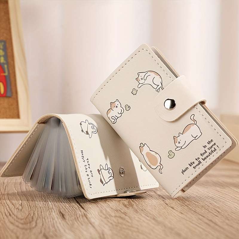 1Pc Cute Cat Cartoon Pattern Card Holder Multi-Slot Card Box Perfect Casual Card Storage Bag