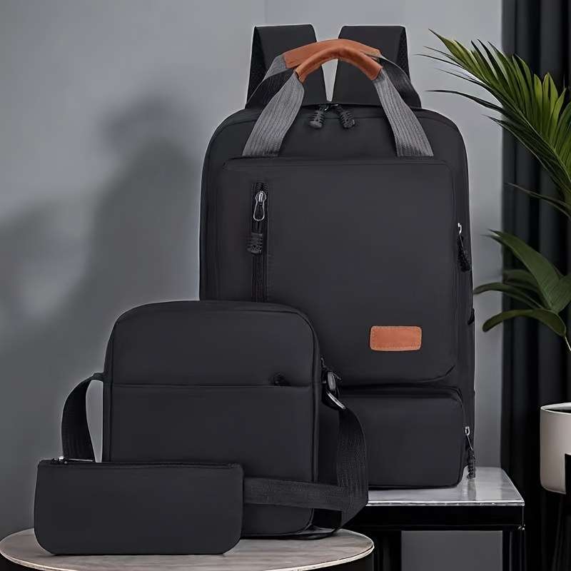 3-Piece Men's Backpack Set, Casual Backpack With Multiple Compartments, Business Shoulder Bag And Pe