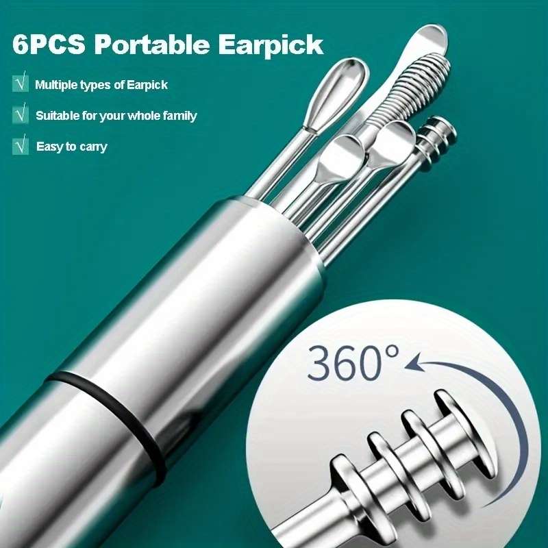 6 Piece Stainless Steel Ear Wax Removal Kit Gentle And Effective Cleaning Tools