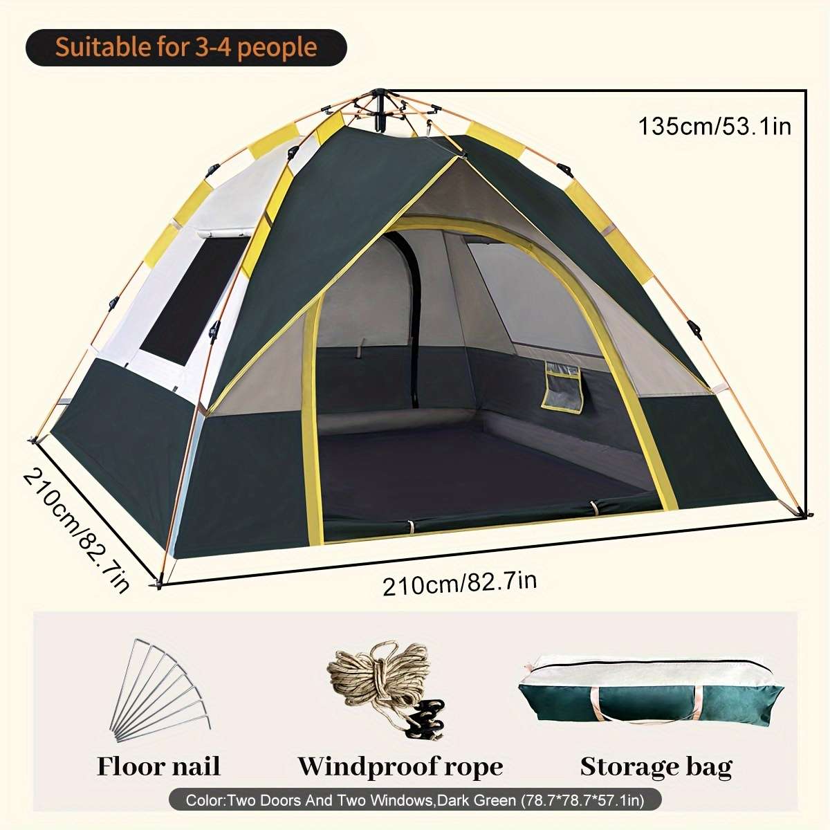 Versatile Waterproof Windproof Tent With Double Doors - Perfect For Family Camping, Hunting, Hiking
