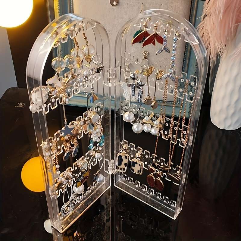 1pcs Foldable Jewelry Display Stand Double Door Jewelry Display Stand Creative Screen Jewelry Rack F