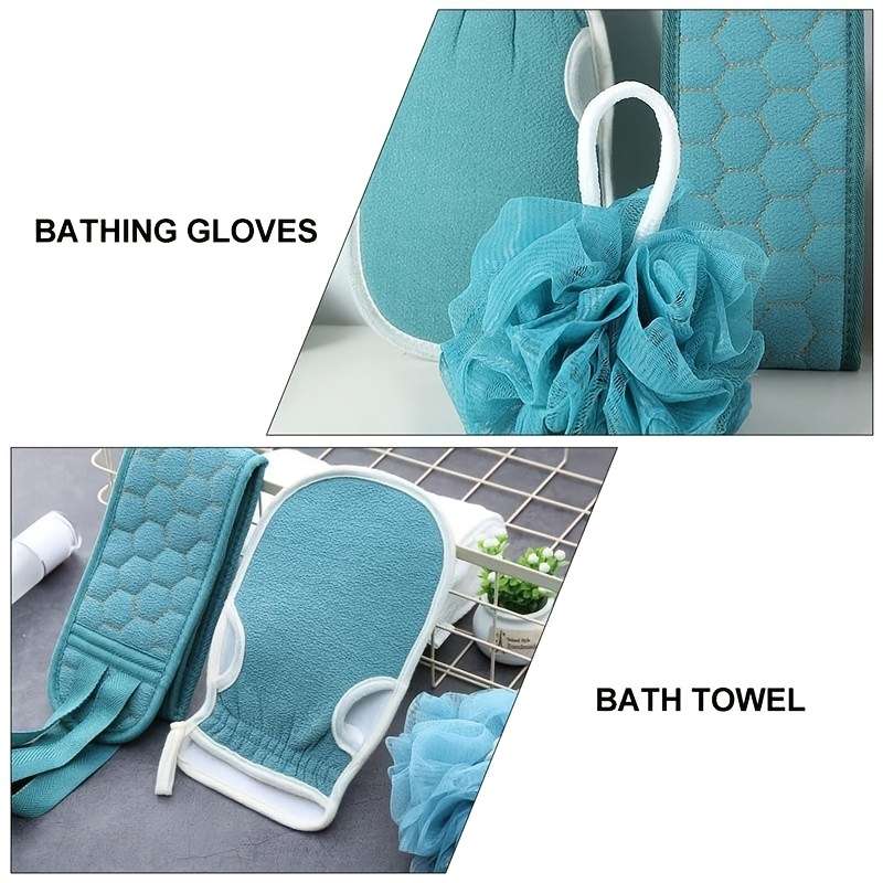 3Pcs Exfoliating Bath Towel Set Body Cleansing Towel Soft Bath Glove
