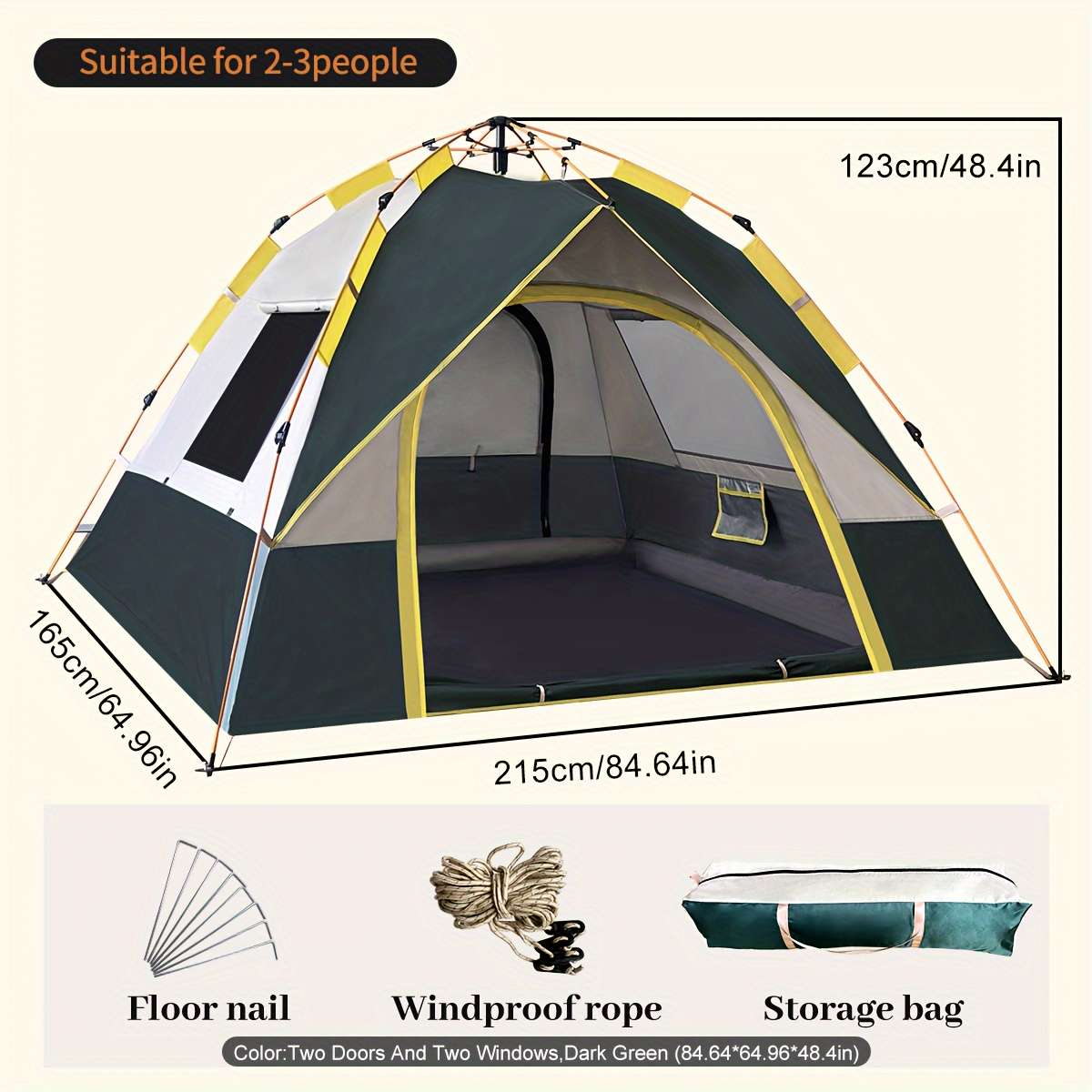 Versatile Waterproof Windproof Tent With Double Doors - Perfect For Family Camping, Hunting, Hiking