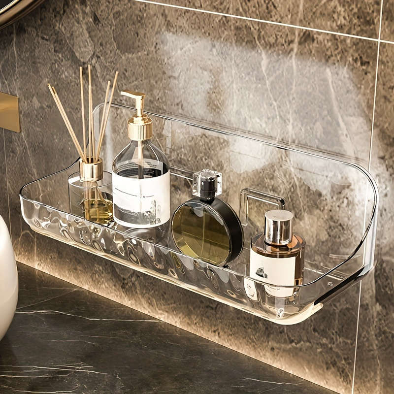 Wall Mounted Acrylic Bathroom Organizer - No Drilling Required, Easy Installation, Plastic Cosmetics