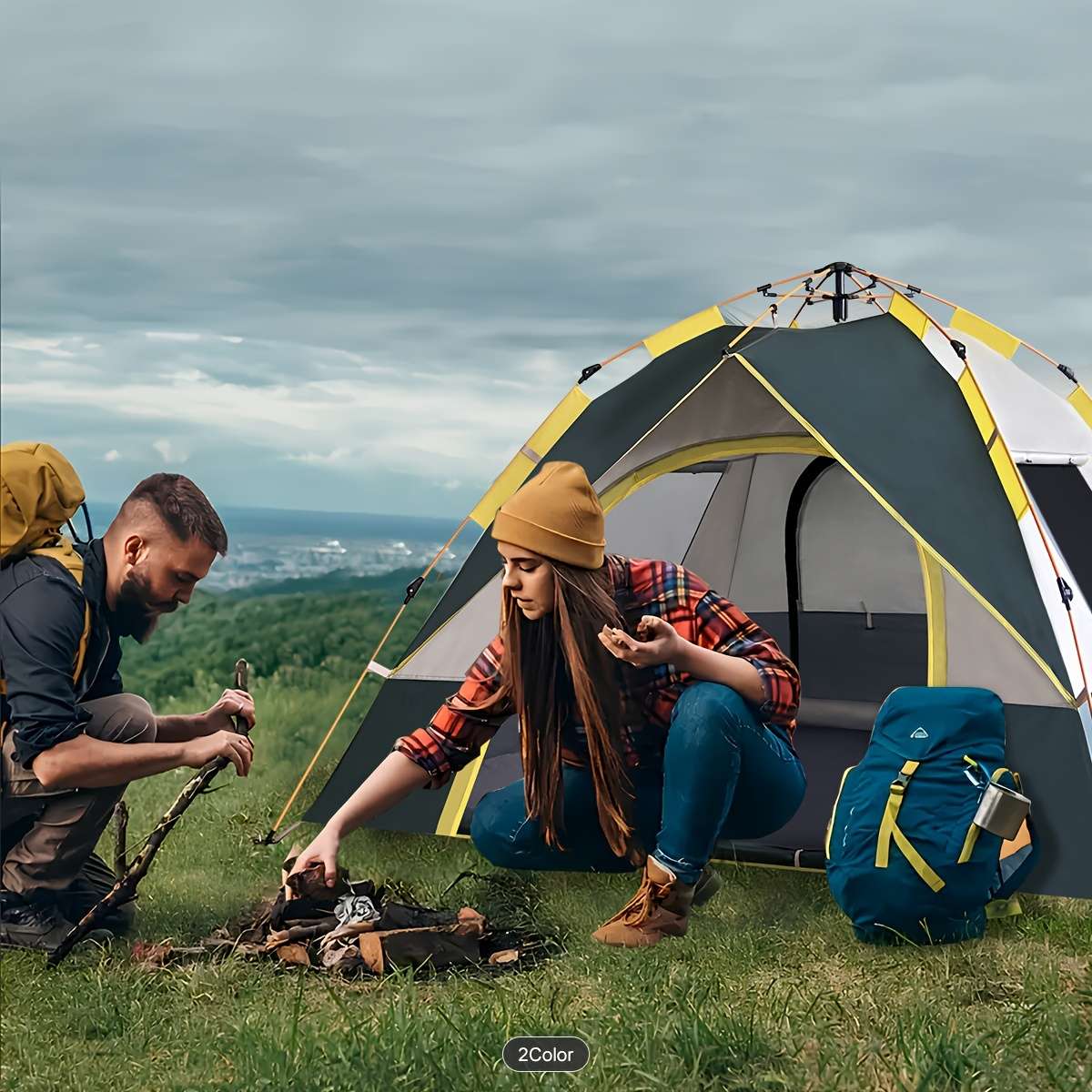 Versatile Waterproof Windproof Tent With Double Doors - Perfect For Family Camping, Hunting, Hiking