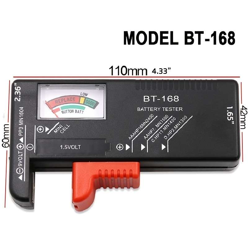 Battery Tester Bt-168 - Universal Device For Quick And Easy Checking Of Aa, Aaa, C, D, 9V, 1.5V Batt