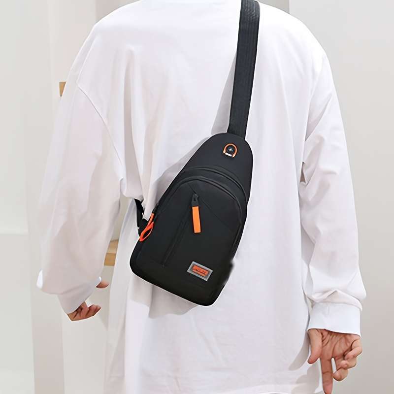 Stylish Black Oxford Canvas Crossbody Bag With Adjustable Shoulder Strap And Zip Closure - Perfect F