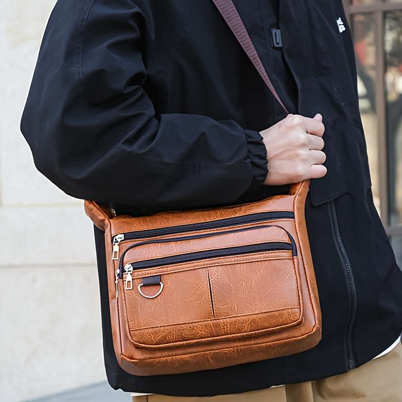 Fashion Men's Chest Bag - Casual Faux Leather Crossbody Bag With Adjustable Shoulder Strap, Large Ca