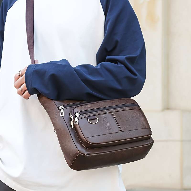 Fashion Men's Chest Bag - Casual Faux Leather Crossbody Bag With Adjustable Shoulder Strap, Large Ca