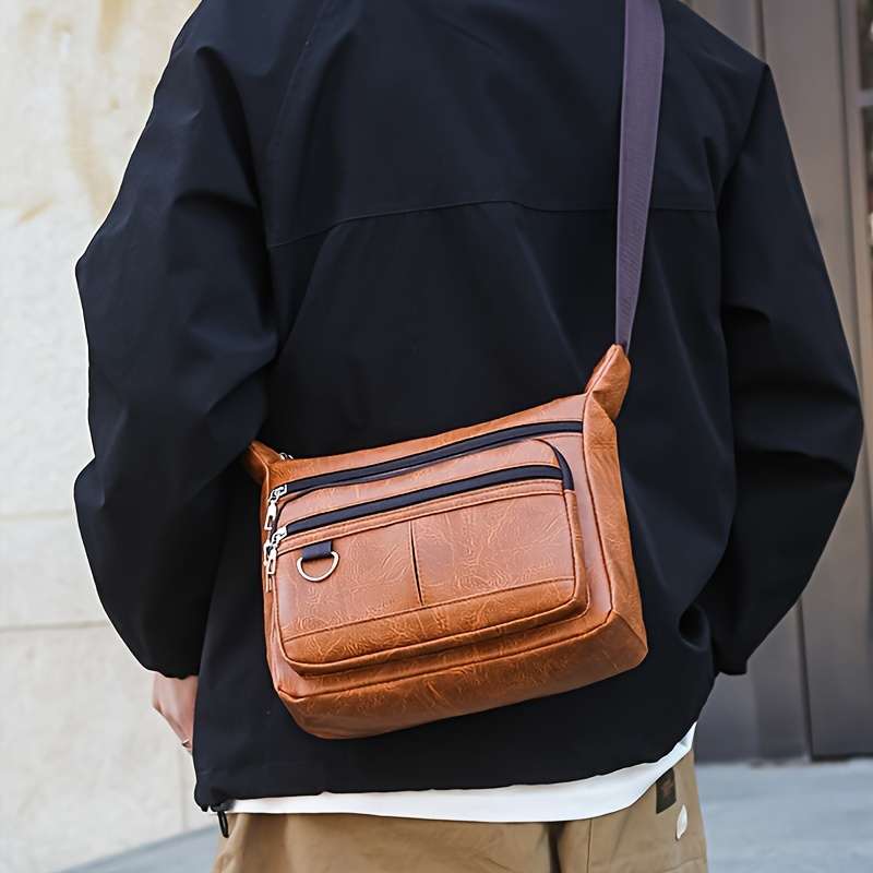 Fashion Men's Chest Bag - Casual Faux Leather Crossbody Bag With Adjustable Shoulder Strap, Large Ca