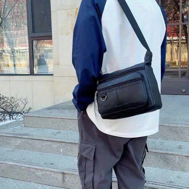 Fashion Men's Chest Bag - Casual Faux Leather Crossbody Bag With Adjustable Shoulder Strap, Large Ca