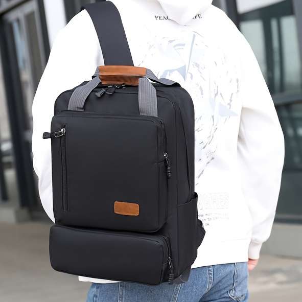 3-Piece Men's Backpack Set, Casual Backpack With Multiple Compartments, Business Shoulder Bag And Pe