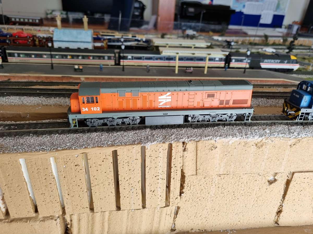 Class 34 Spoornet diesel # 34 909  HO (Powered) DCC with Sound.  1 Orange, 1 Blue