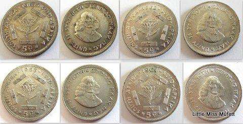 South African , 500 silver 5 cents 1961 to 1964