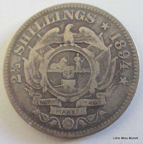 An 1894  ZAR Kruger 2 1/2 Shilling. ,925 silver