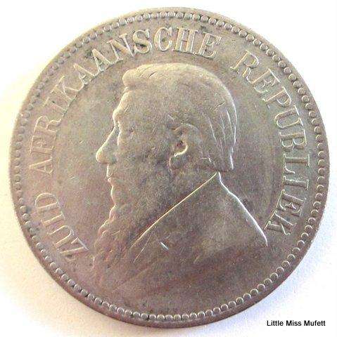 An 1896  ZAR Kruger 2 1/2 Shilling. ,925 silver