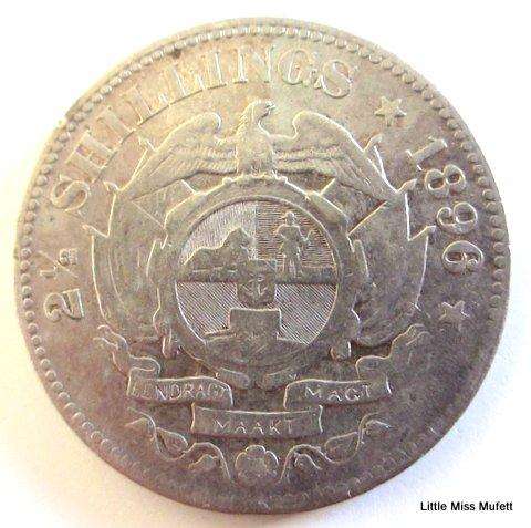 An 1896  ZAR Kruger 2 1/2 Shilling. ,925 silver