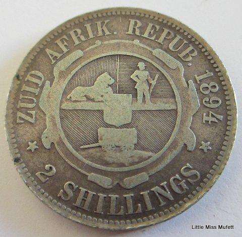 An 1894  ZAR Kruger 2 Shilling. ,925 silver