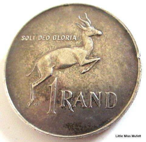 Two 1966 South African one Rand coins---Africans and English---,800 Silver 15 Gram