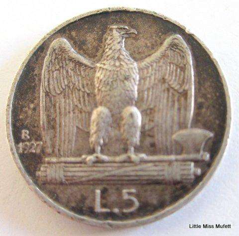 1927 Italian Silver 5 Lire---,835 Silver