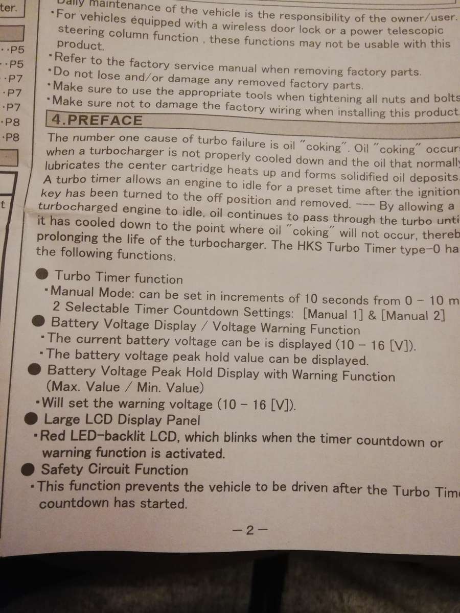 HKS Turbo Timer for automatic turbo cooling and vehicle shutdown.