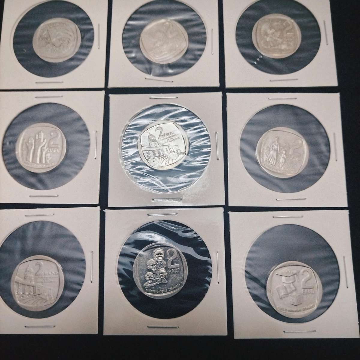 9 South African circulated Commemorative R2 coins in fine to very fine condition
