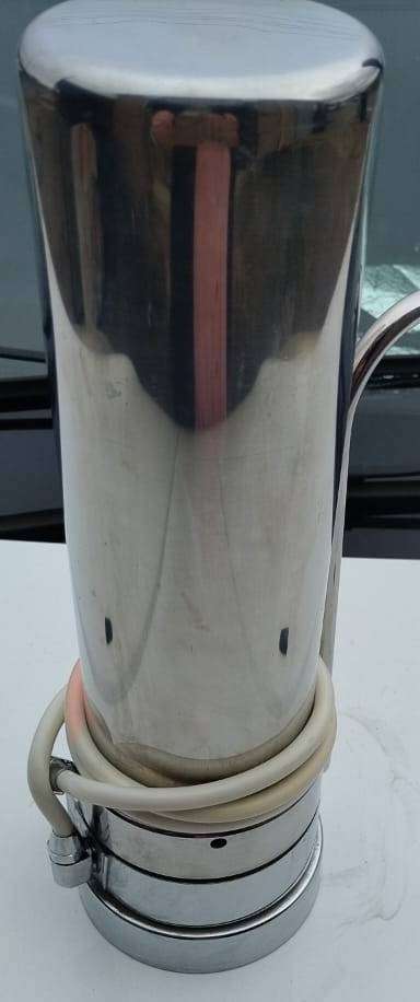 Chromed table top or wall mounted metal combo filter, water purifier, with tap and in line coupling