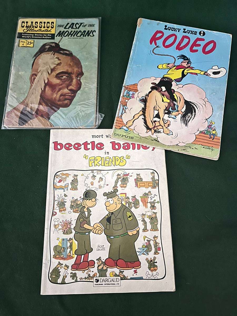 Old Comic Books : Lucky Luke / Beetle Bailey & last Mohicans - nice condition for age.
