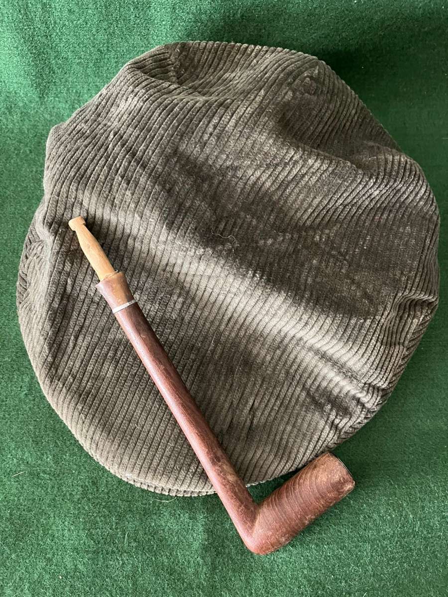 Irish Flat Cap hat and wooden pipe : Green Corduroy XL Hat & Wooden Pipe - nice