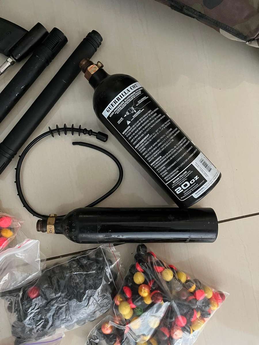 Paintball Job Lot : Bag hold all / Paintball gun / 2 x C02 cylinders / lots of bullets and other