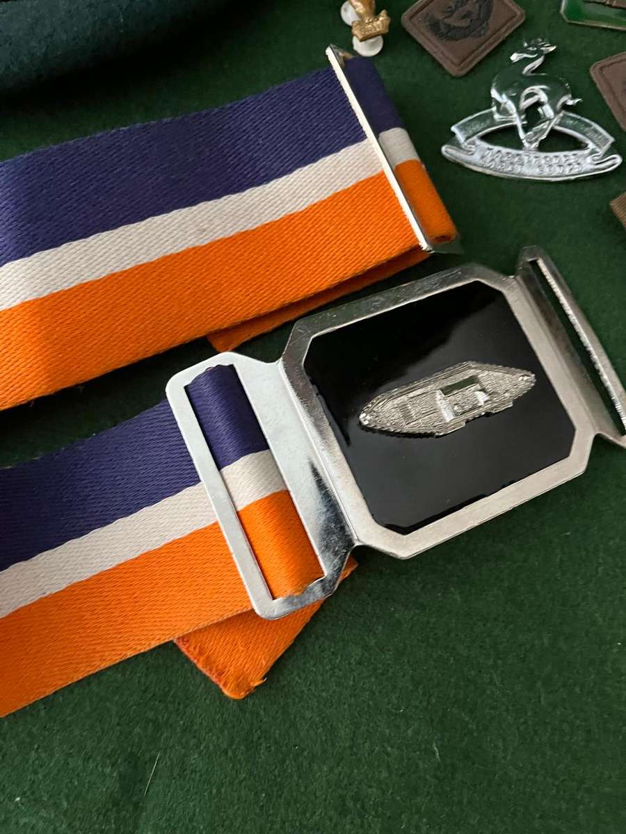 Job lot of SADF stable belt, beret, badges, rank etc