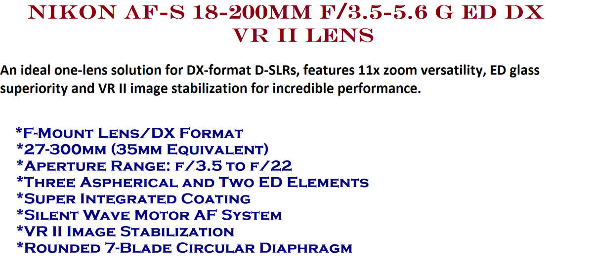 Nikon AF-S 18-200mm f/3.5-5.6 G ED DX VR II Lens