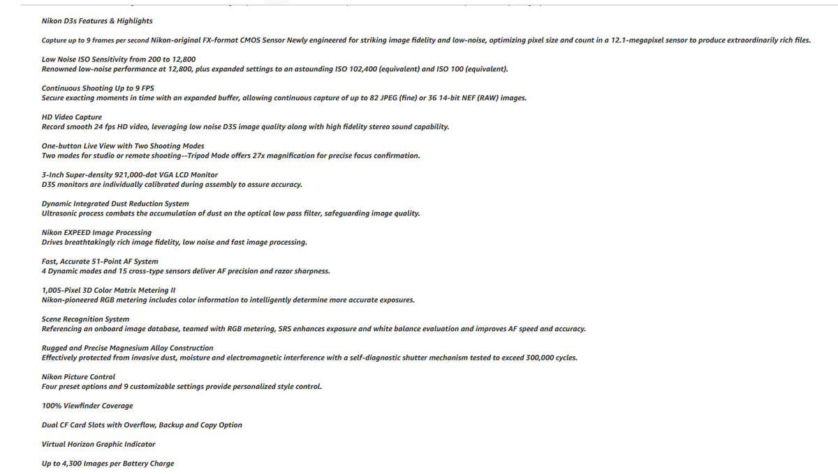 Nikon D3S 12.1 MP CMOS Digital SLR Camera with 3.0-Inch LCD and 24fps 720p HD Video Capability (Body