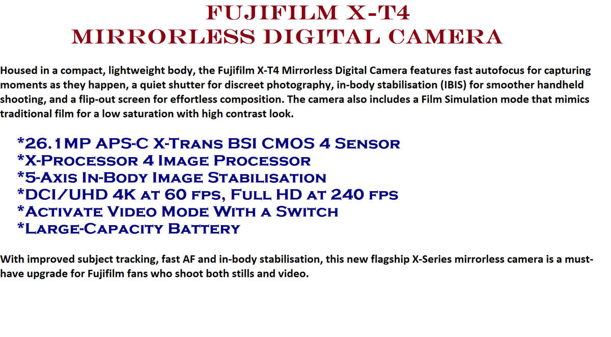 Fujifilm X-T4 Mirrorless Digital Camera (Black) (Body Only) Low Shutter count 2150