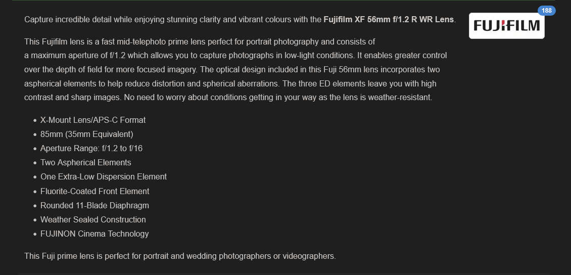 Fujifilm XF 56mm f/1.2 R WR Lens