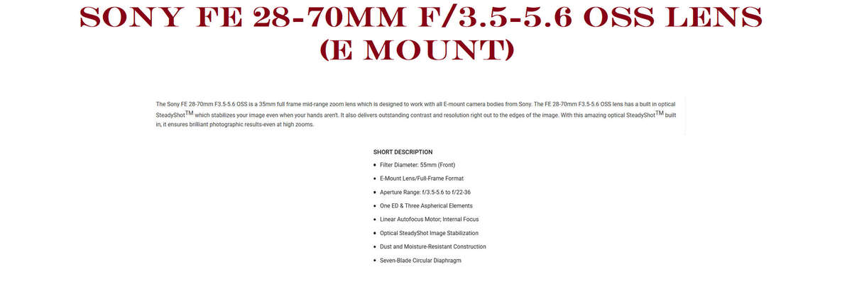 Sony FE 28-70mm f/3.5-5.6 OSS Lens (E Mount)