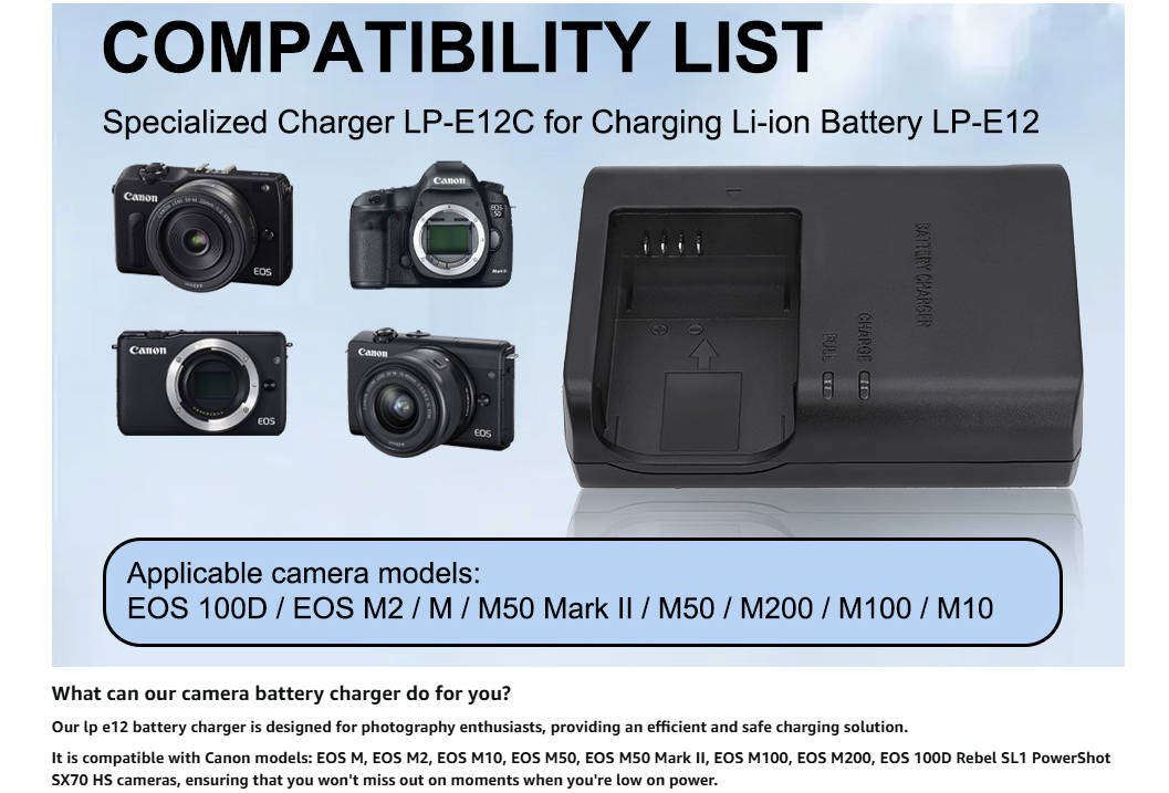CANON LP-E12  Battery Charger Compatible with Canon EOS 100D, M100, M200, M50, M50 Mark II...