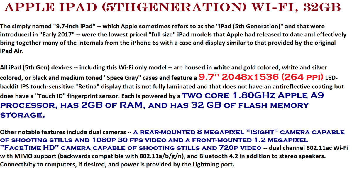 Apple iPad (5thGEneration) Wi-Fi, 32GB - Space Gray