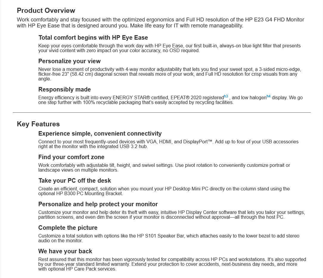 HP EliteDisplay E23 G4 Monitor 23 1920 x 1080 Full HD LED IPS