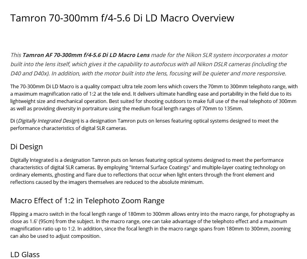 Tamron A F 70-300mm f/4.0-5.6 Di LD Macro Zoom Lens with Built in Motor for Nikon Digital SLR