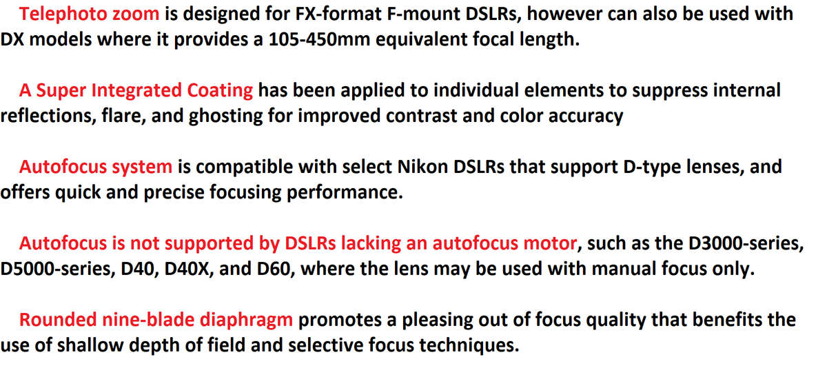 Nikon AF Nikkor 70-300mm f/4-5.6 G Telephoto Zoom lens for Nikon DSLR Cameras