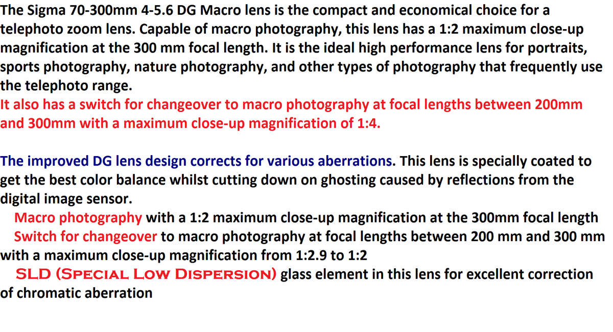Sigma 70-300mm f/4-5.6 DG Macro Lens for NIKON EOS WITH LENS HOOD