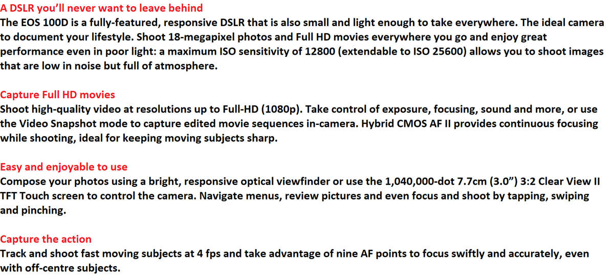 CANON EOS 100D, 18MP DSLR, FULL HD MOVIES , 18-55MM ZOOM LENS EXCELLENT CONDITION