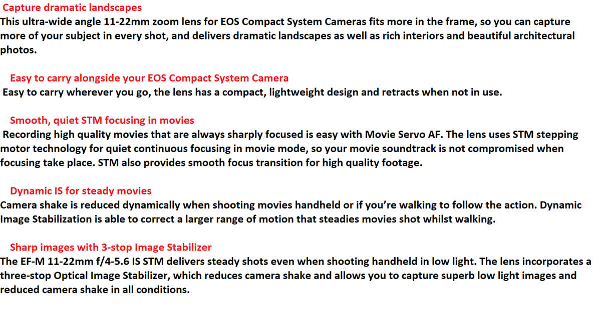 Canon EF-M 11-22mm f 4-5.6 IS STM lens