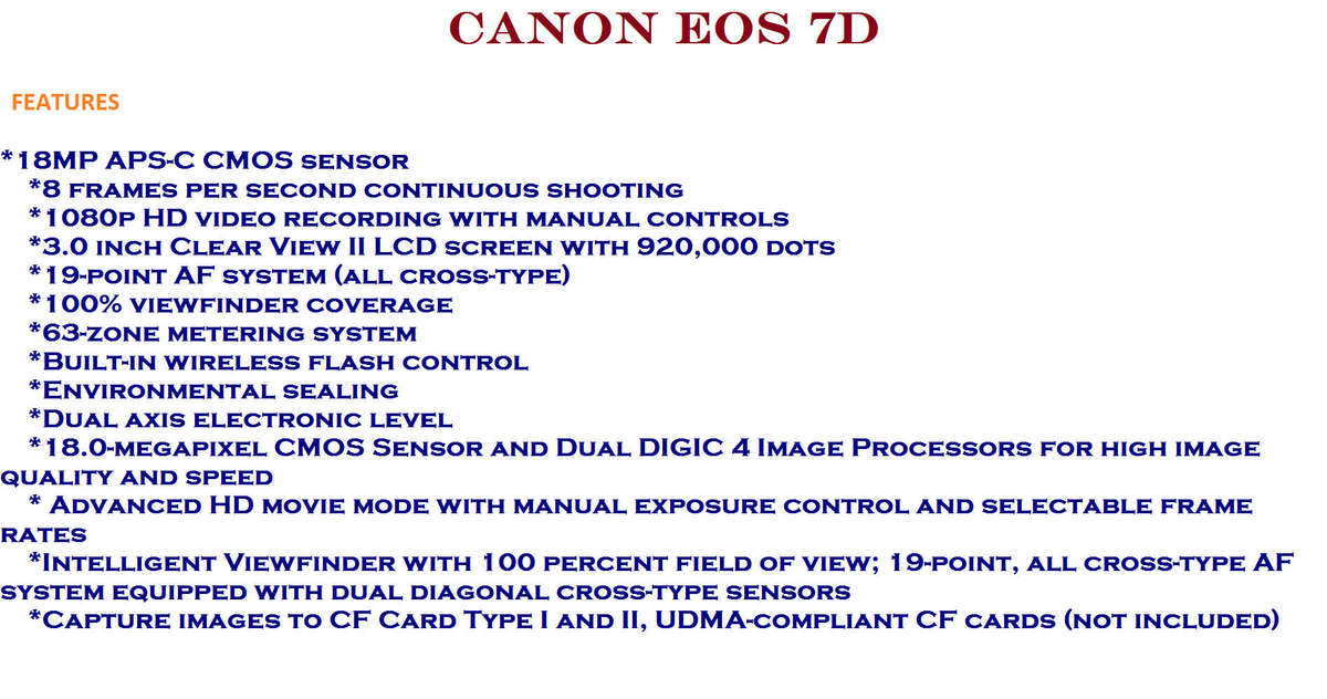 Canon 7D 18MP PROFESSIONAL Digital SLR Camera (BODY)