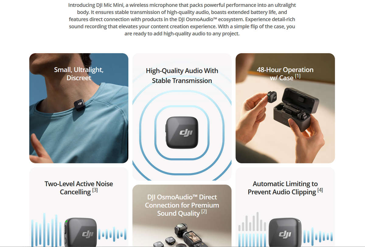 DJI Mic Mini 2-Person Compact Wireless Microphone System for Camera & Smartphone (2.4 GHz)