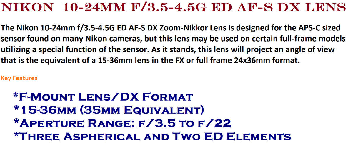 Nikon AF-S DX NIKKOR 10-24mm f/3.5-4.5G ED Lens