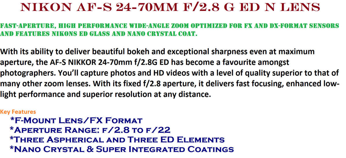 Nikon AF-S 24-70mm f/2.8 G ED N Lens