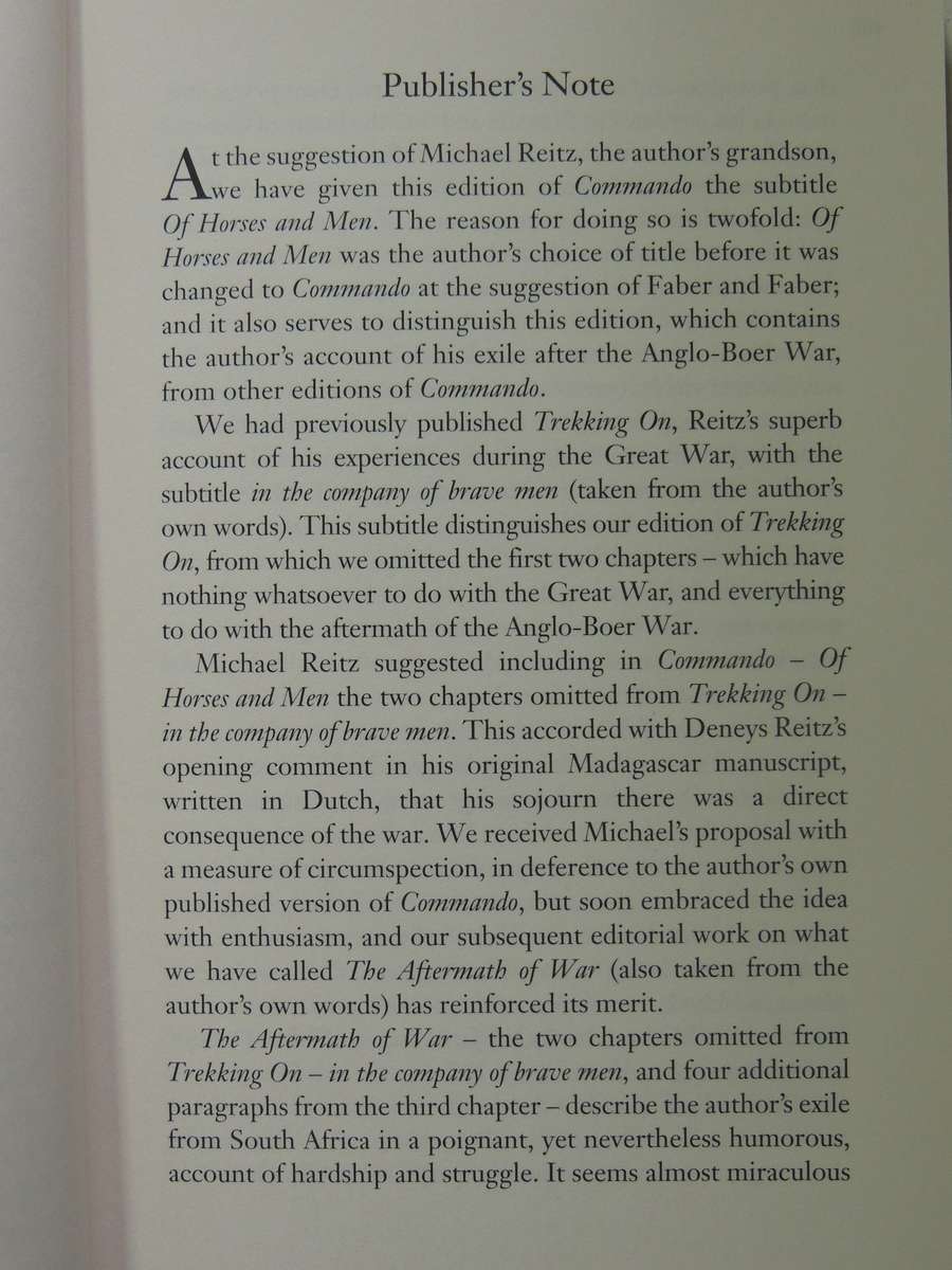 Commando: Of Horses And Men- Deneys Reitz